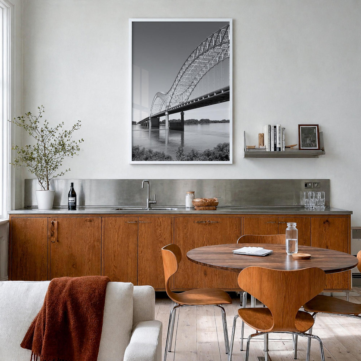 Memphis no. 2 black & white photo poster of Tennessee, USA – vertical wall art in white wood frame, hanging on wall