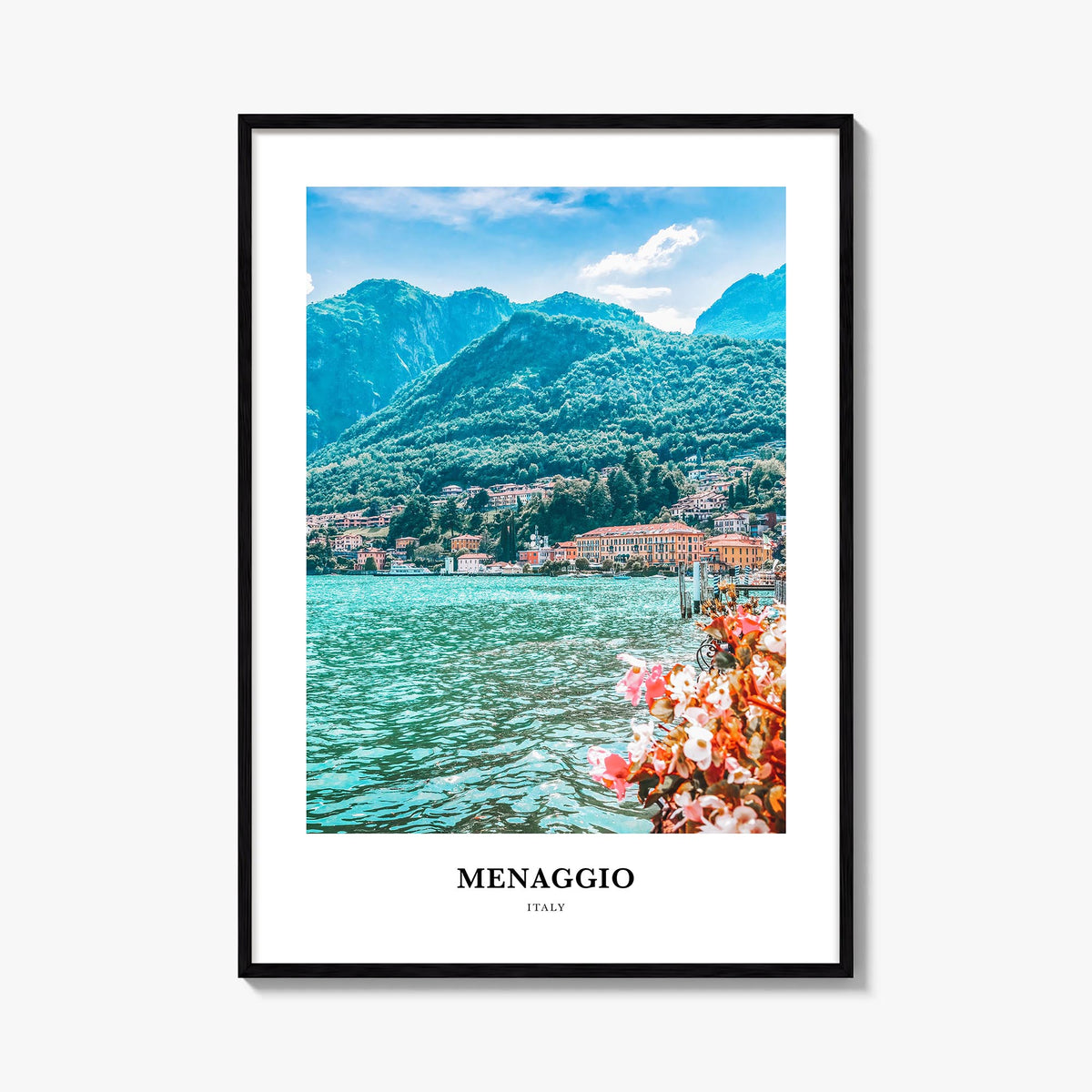 Menaggio colorful classic poster of Italy – vertical wall art, unframed print shown in interior mockup