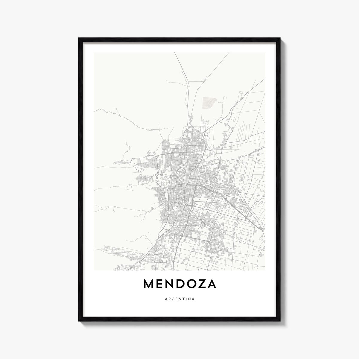 Mendoza black & white map poster of Argentina – vertical wall art, unframed print shown in interior mockup