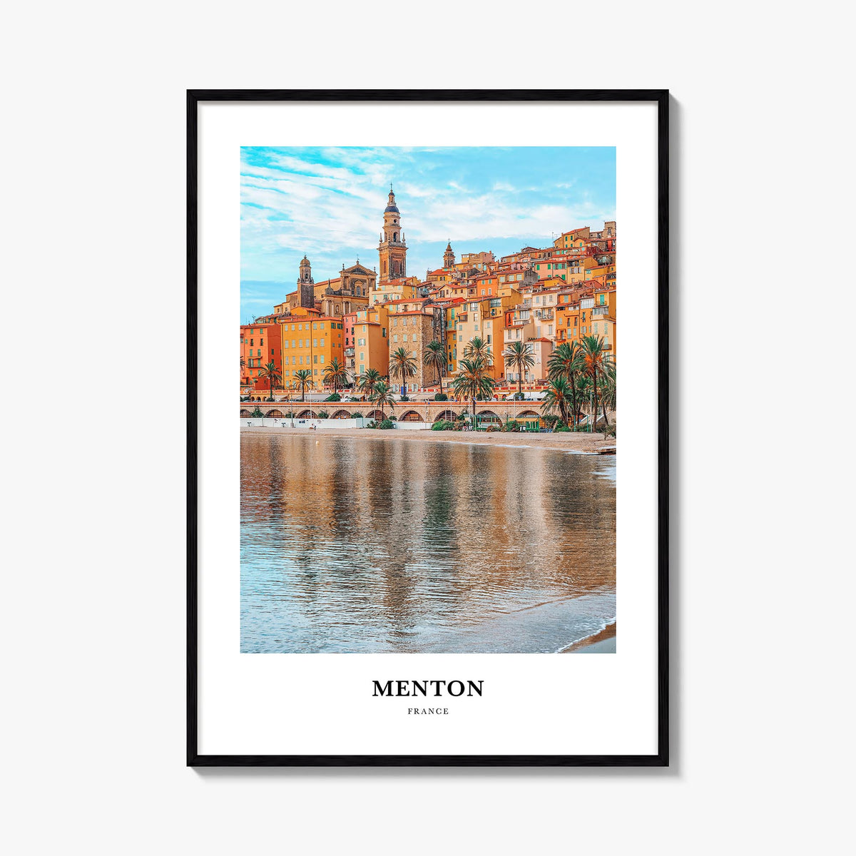 Menton colorful classic poster of France – vertical wall art, unframed print shown in interior mockup