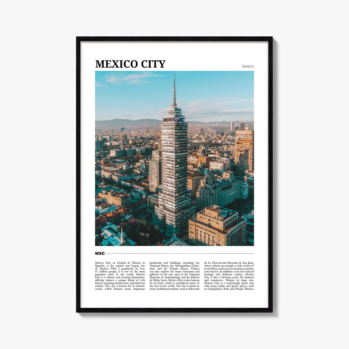 Mexico City no. 1 colorful travel poster of Mexico – vertical wall art, unframed print shown in interior mockup