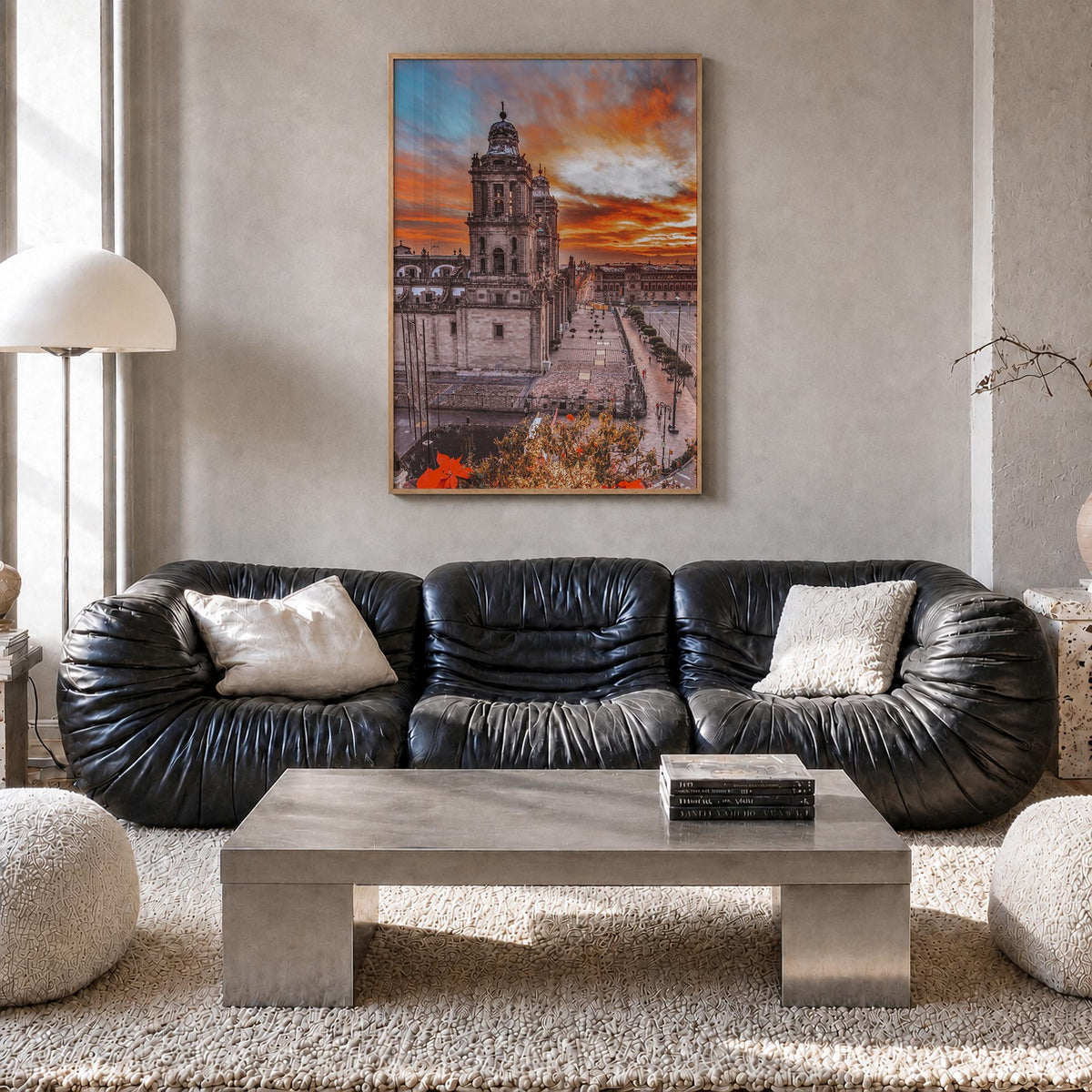 Mexico City no. 2 colorful photo poster of Mexico – vertical wall art in natural wood frame, hanging on wall
