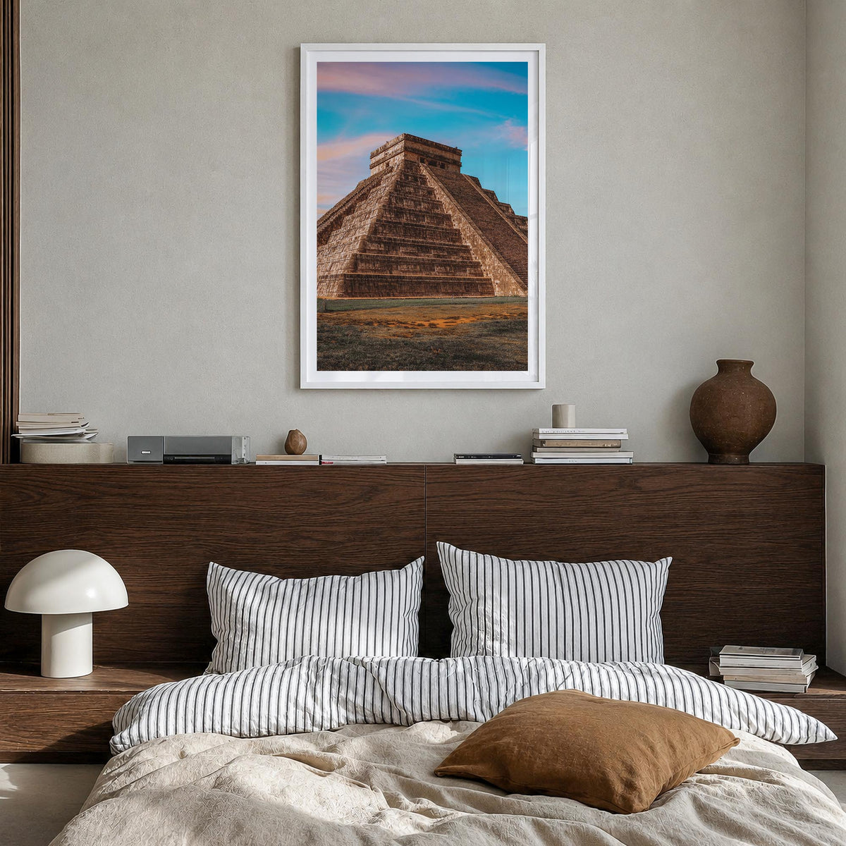 Mexico City no. 3 colorful photo poster of Mexico – vertical wall art in white wood frame with white border, hanging on wall
