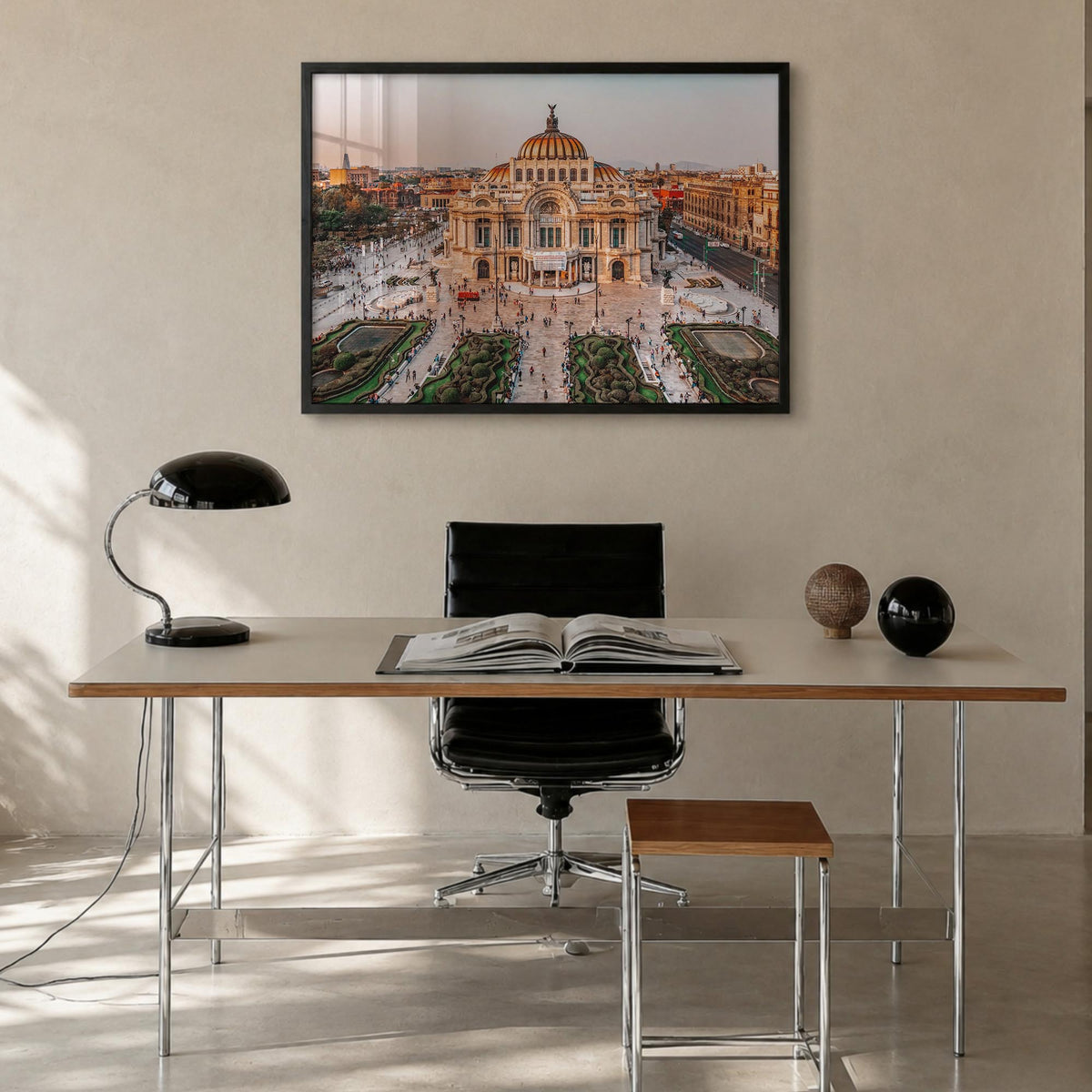 Mexico colorful photo poster of North America – horizontal wall art in black wood frame, hanging on wall