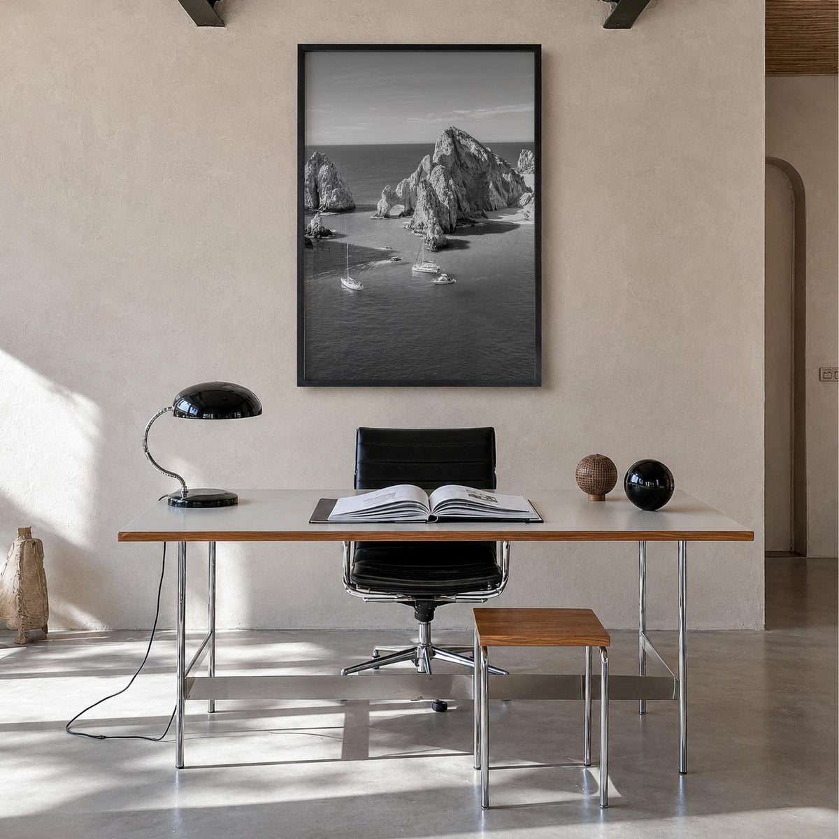 Mexico no. 1 black & white photo poster of North America – vertical wall art in black wood frame, hanging on wall