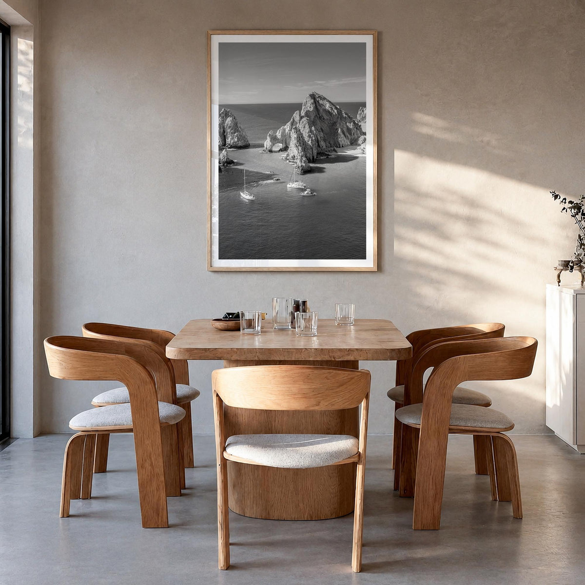 Mexico no. 1 black & white photo poster of North America – vertical wall art in natural wood frame with white border, hanging