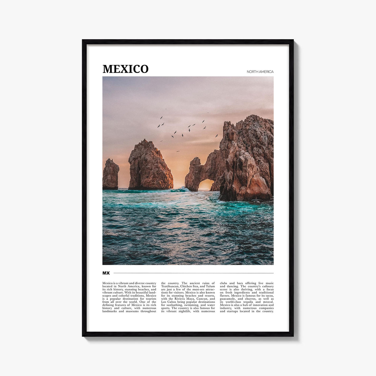 Mexico no. 1 colorful travel poster of North America – vertical wall art, unframed print shown in interior mockup