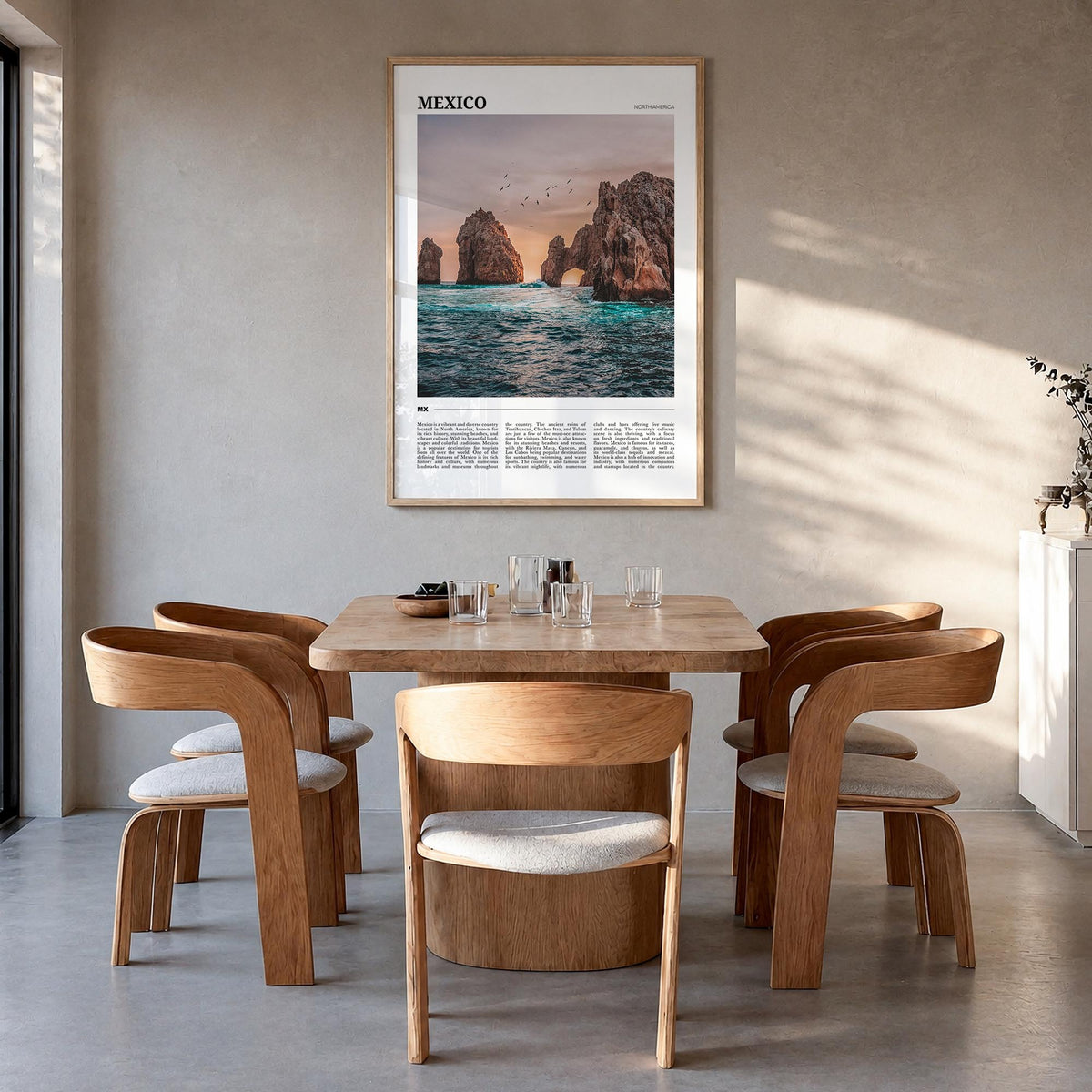 Mexico no. 1 colorful travel poster of North America – vertical wall art in natural wood frame, hanging on wall
