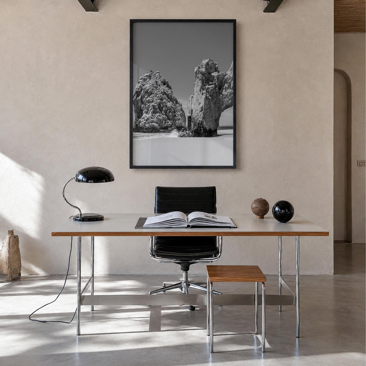 Mexico no. 2 black & white photo poster of North America – vertical wall art in black wood frame, hanging on wall
