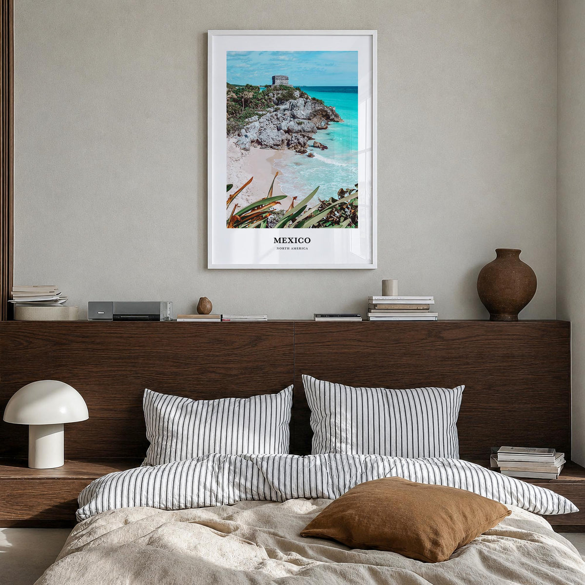 Mexico no. 2 colorful classic poster of North America – vertical wall art in white wood frame, hanging on wall