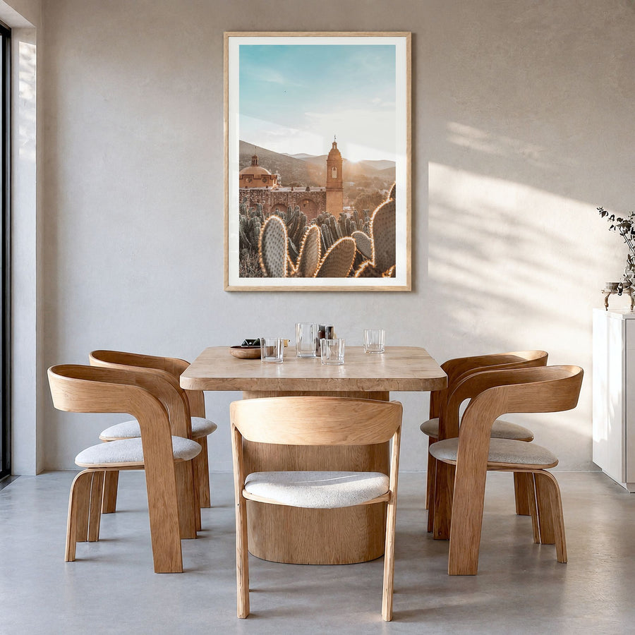 Mexico Photo No 1 Poster in a natural wood frame, hanging in a dining room, white border