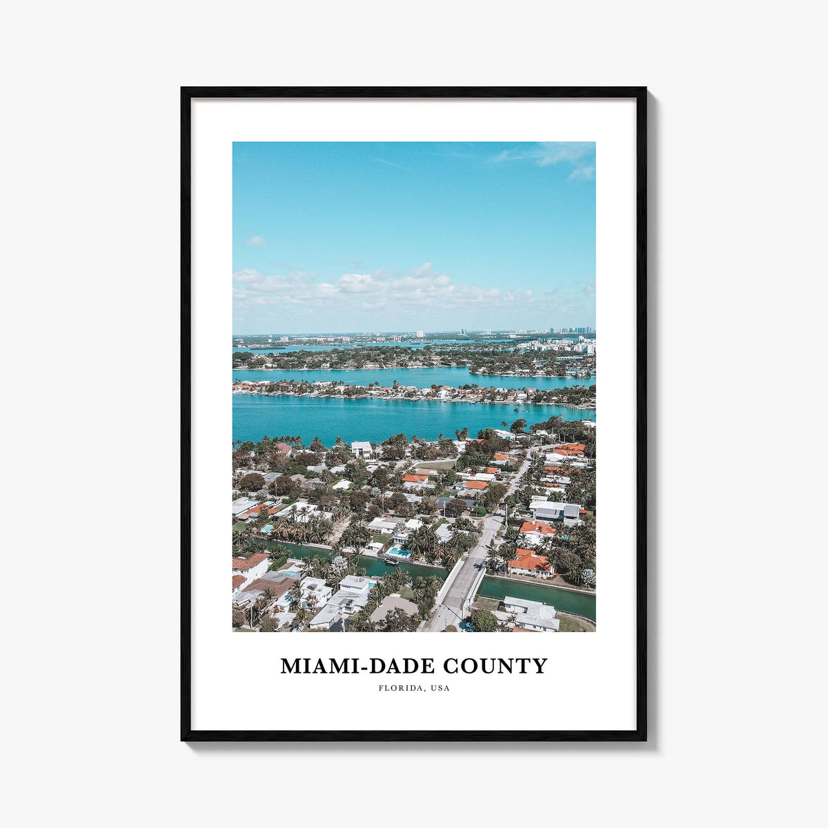 Miami-Dade County colorful classic poster of Florida, USA – vertical wall art, unframed print shown in interior mockup