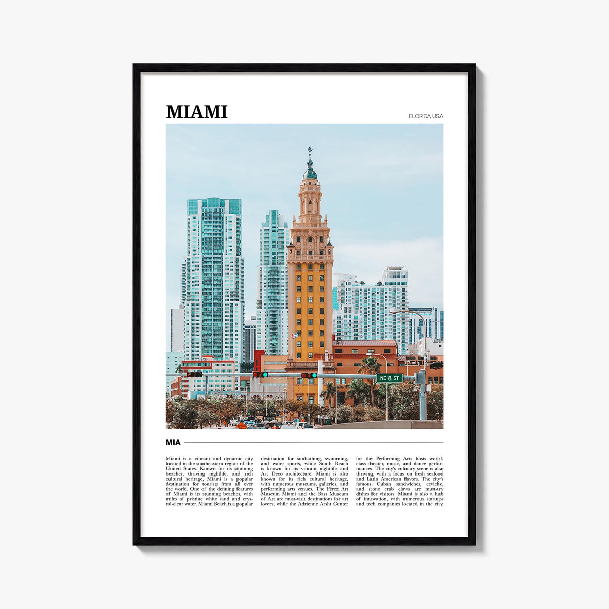 Miami no. 2 colorful travel poster of Florida, USA – vertical wall art, unframed print shown in interior mockup