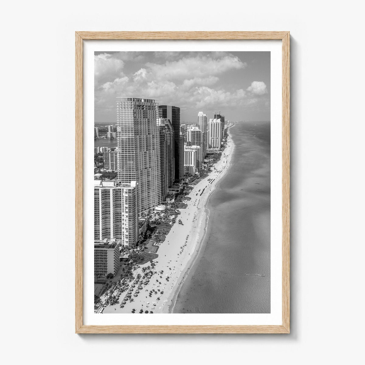 Miami Photo No 2 Poster in a natural wood frame, white border