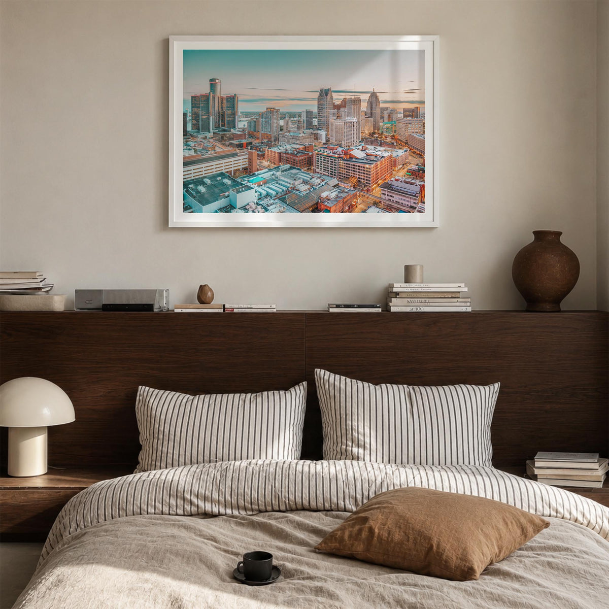 Michigan colorful photo poster of United States – horizontal wall art in white wood frame with white border, hanging on wall