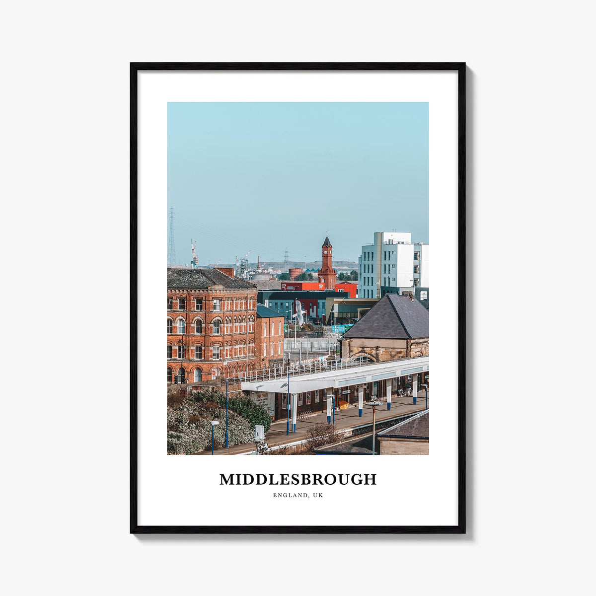 Middlesbrough colorful classic poster of United Kingdom – vertical wall art, unframed print shown in interior mockup