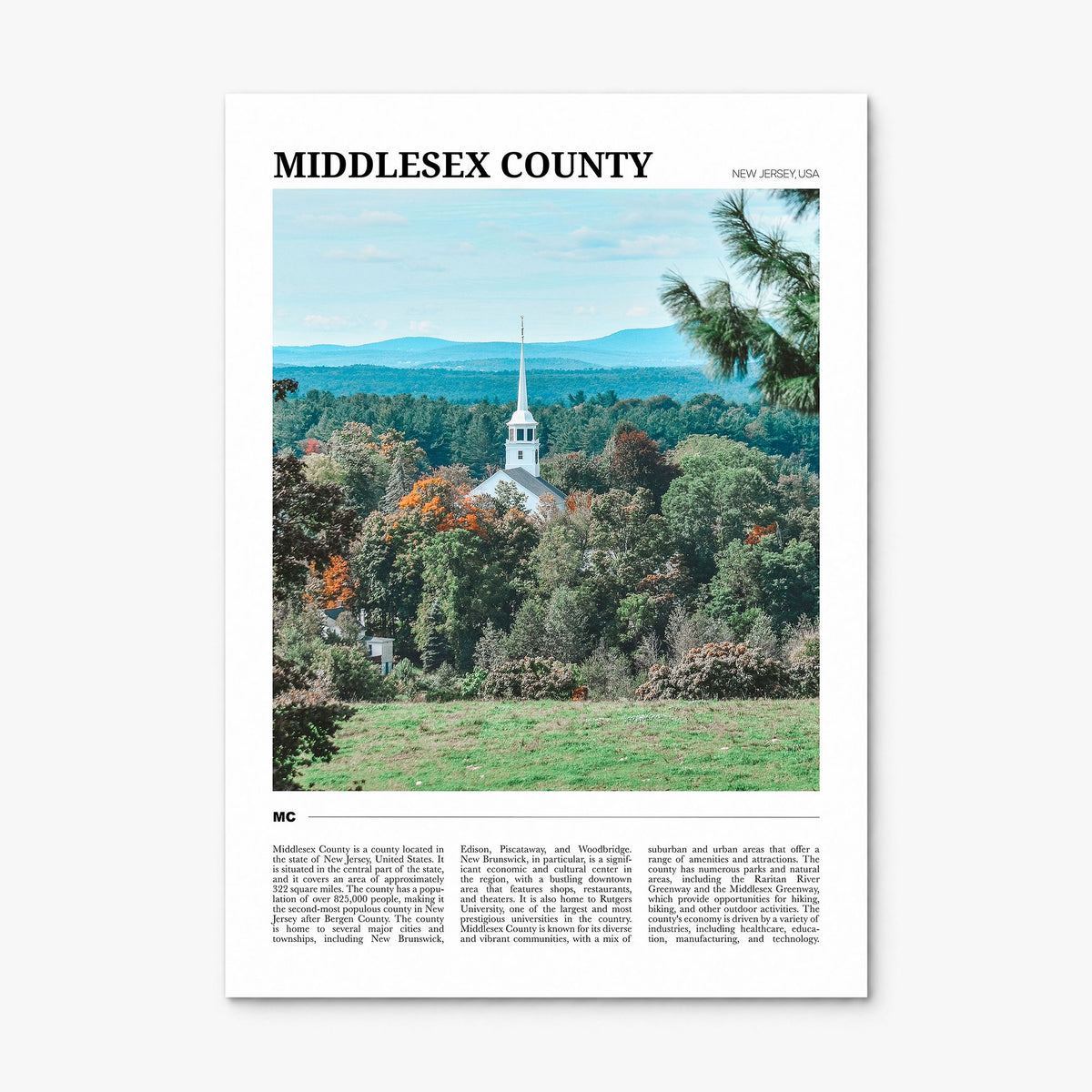 Middlesex County Travel Poster, print only (unframed)