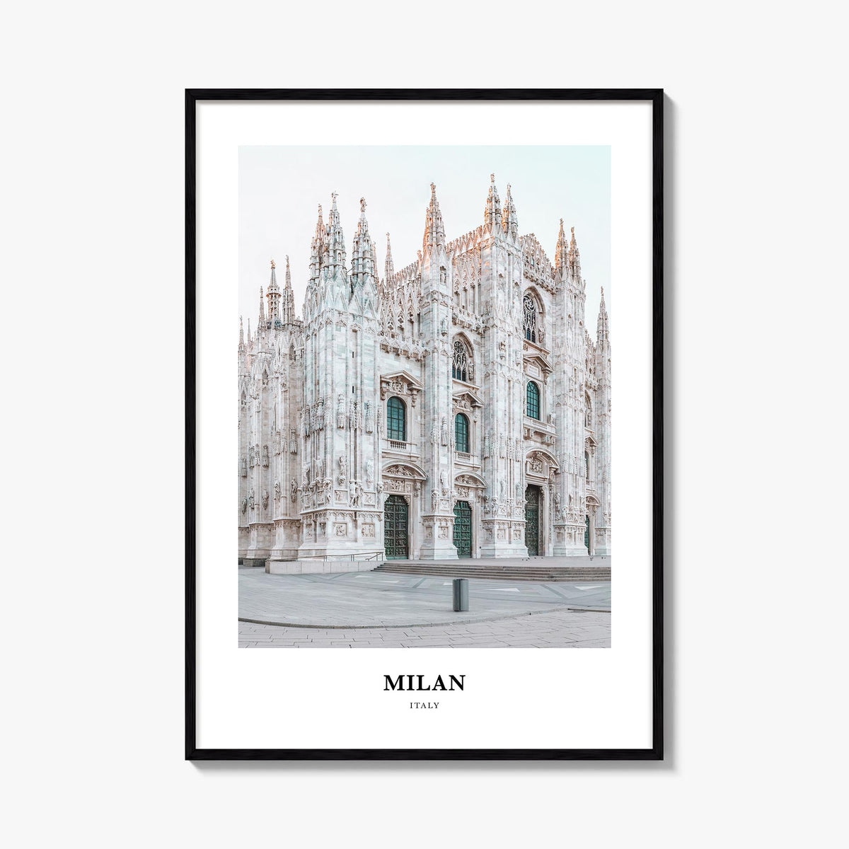 Milan colorful classic poster of Italy – vertical wall art, unframed print shown in interior mockup