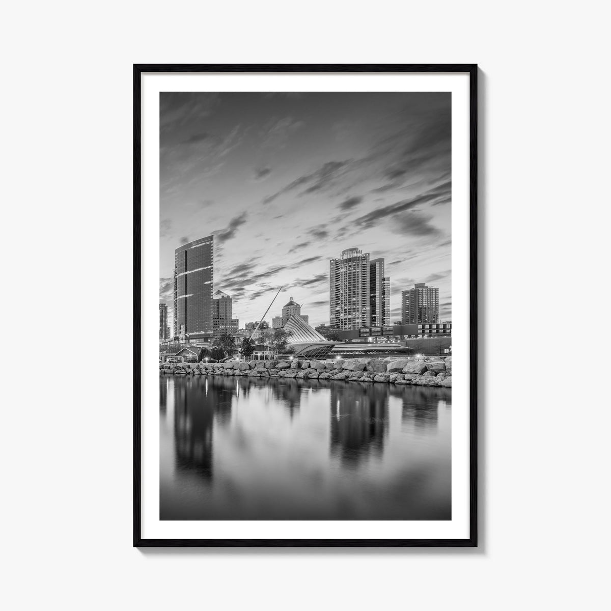 Milwaukee no. 2 black & white photo poster of Wisconsin, USA – vertical wall art, unframed print shown in interior mockup