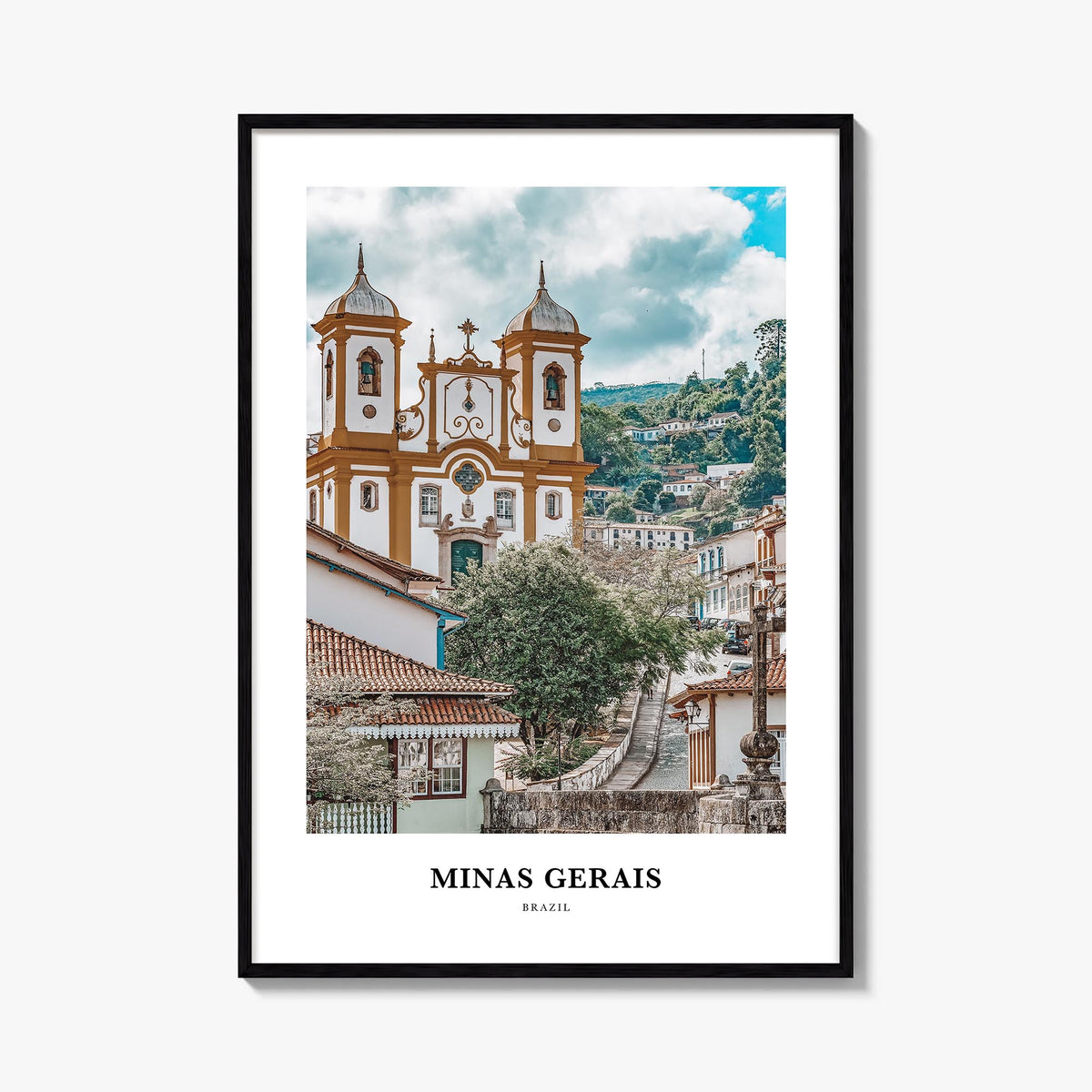 Minas Gerais colorful classic poster of Brazil – vertical wall art, unframed print shown in interior mockup