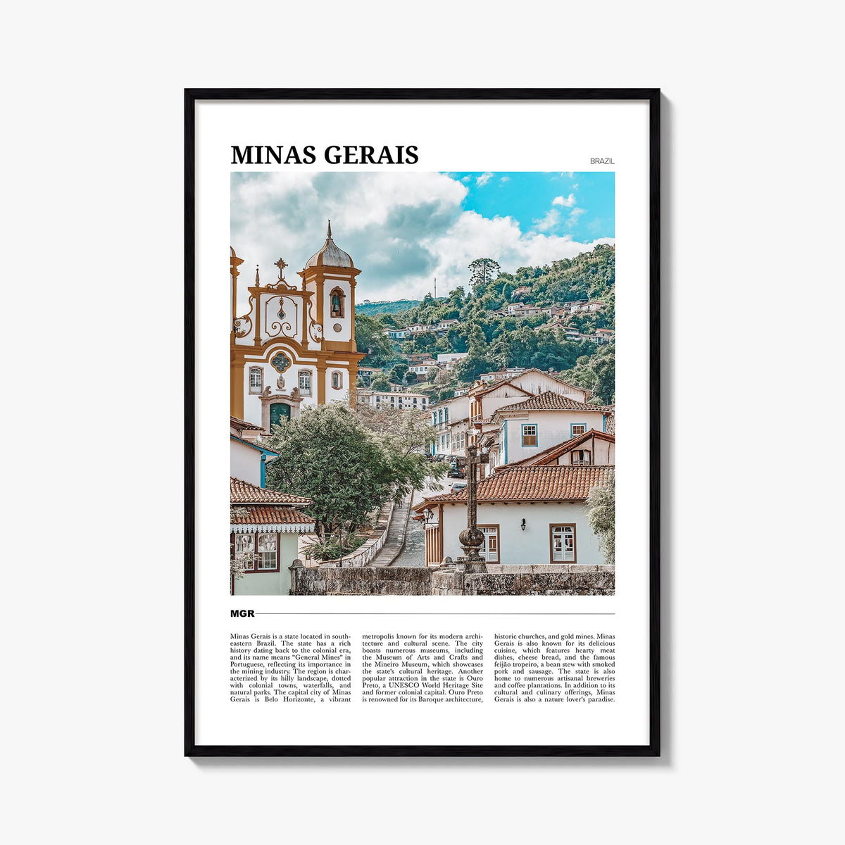 Minas Gerais colorful travel poster of Brazil – vertical wall art, unframed print shown in interior mockup