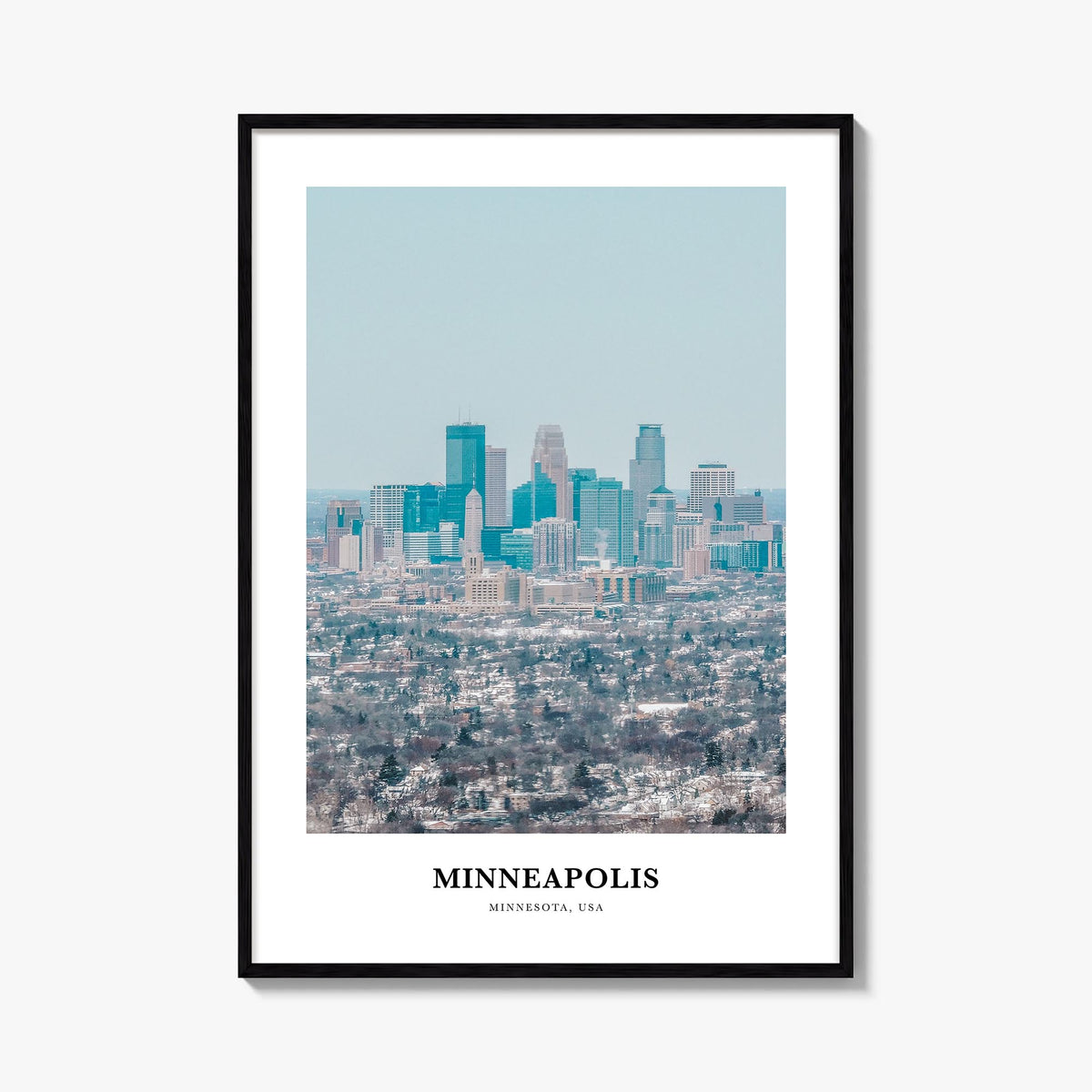 Minneapolis no. 1 colorful classic poster of Minnesota, USA – vertical wall art, unframed print shown in interior mockup