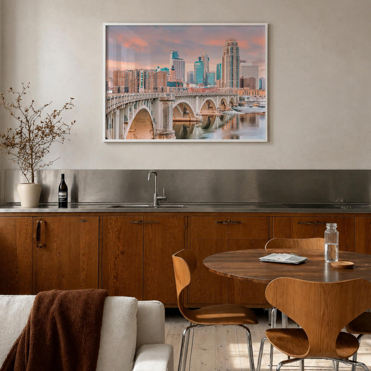 Minnesota colorful photo poster of United States – horizontal wall art in white wood frame, hanging on wall