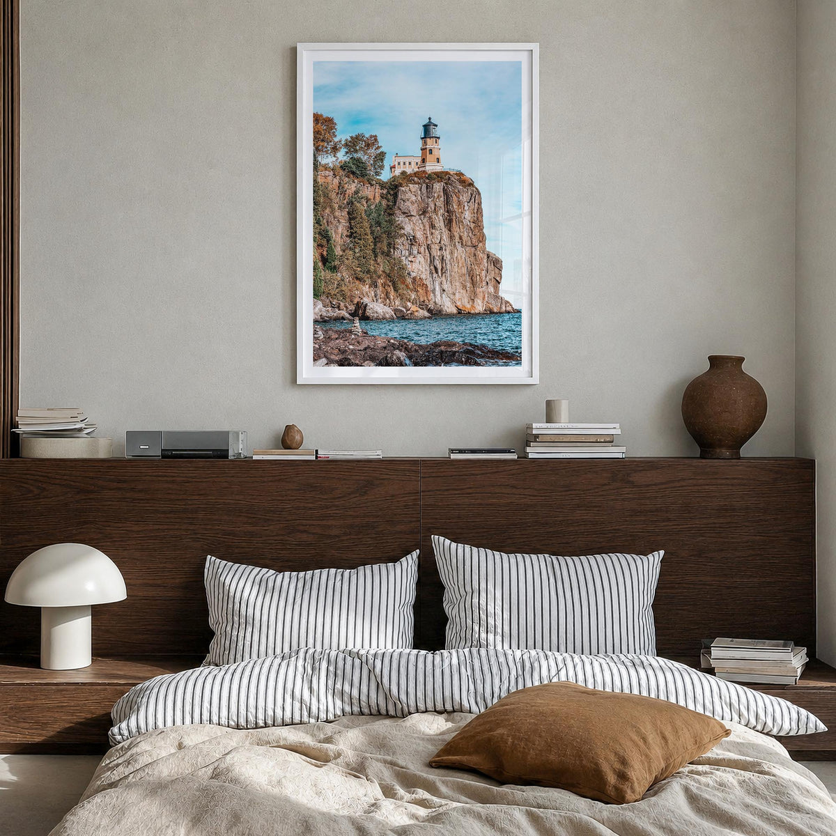 Minnesota no. 1 colorful photo poster of United States – vertical wall art in white wood frame with white border, hanging on