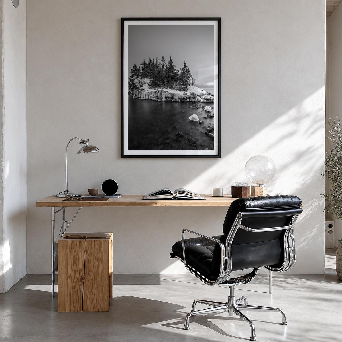 Minnesota no. 2 black & white photo poster of United States – vertical wall art in black wood frame with white border, hangin