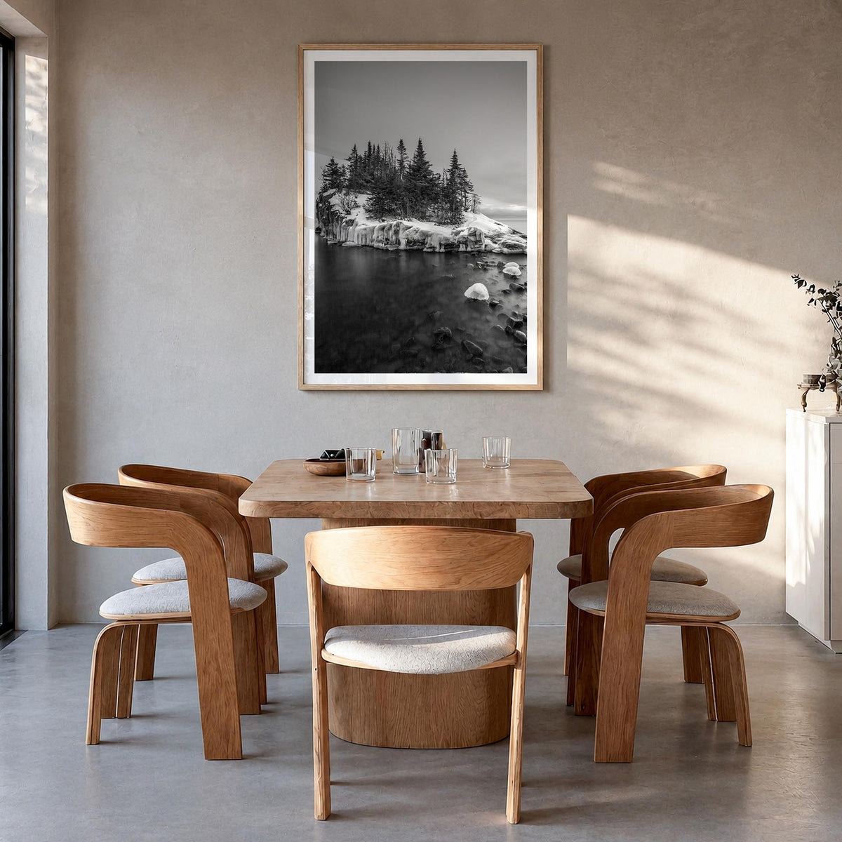 Minnesota no. 2 black & white photo poster of United States – vertical wall art in natural wood frame with white border, hang