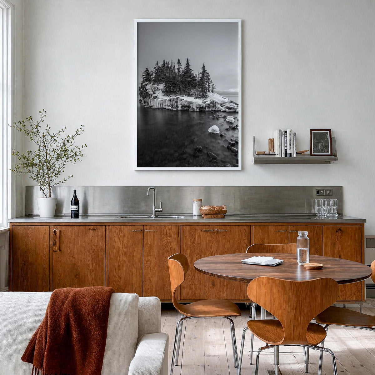 Minnesota no. 2 black & white photo poster of United States – vertical wall art in white wood frame, hanging on wall