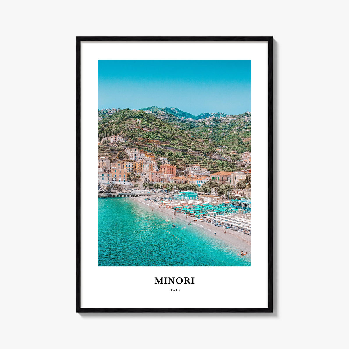 Minori colorful classic poster of Italy – vertical wall art, unframed print shown in interior mockup