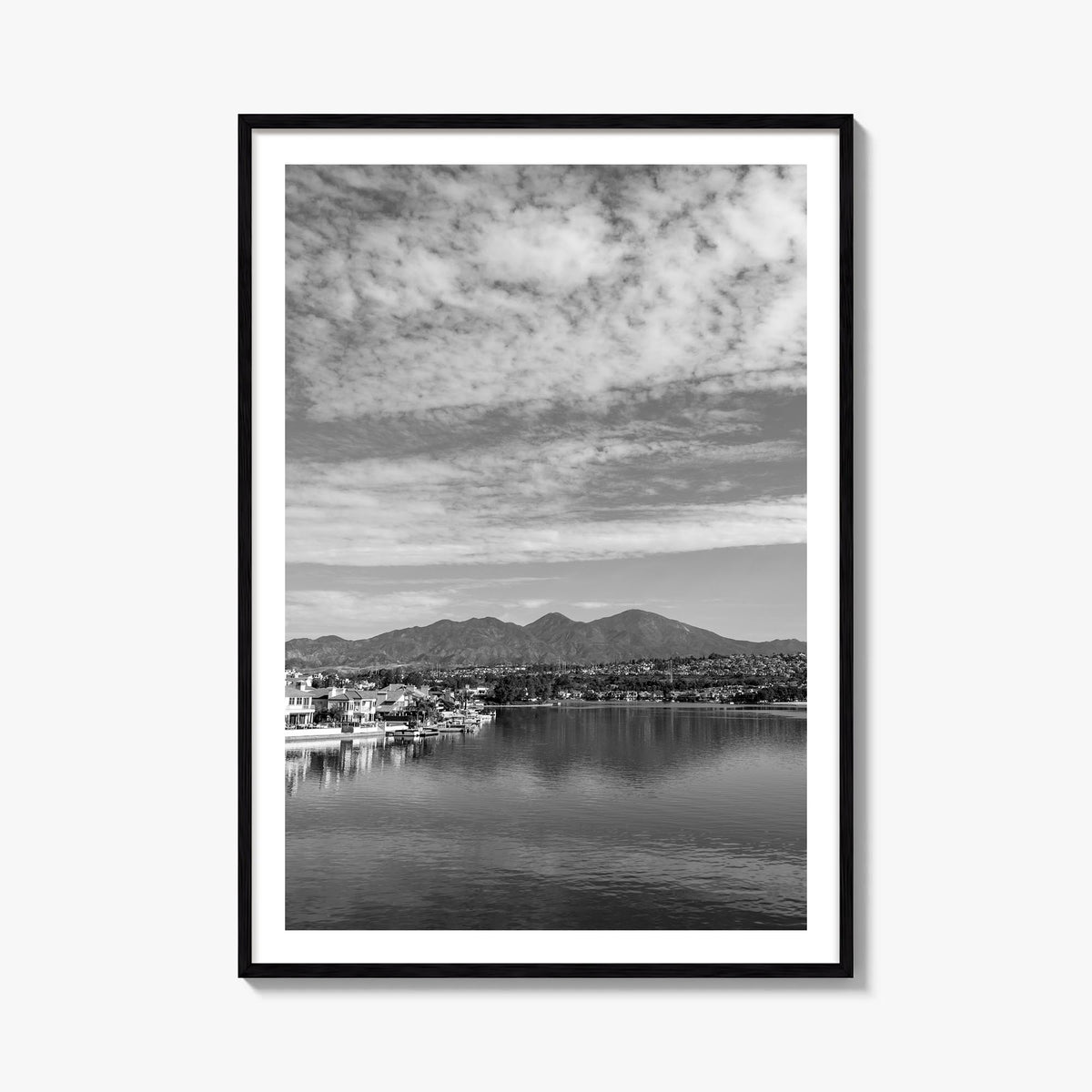 Mission Viejo black & white photo poster of California, USA – vertical wall art, unframed print shown in interior mockup