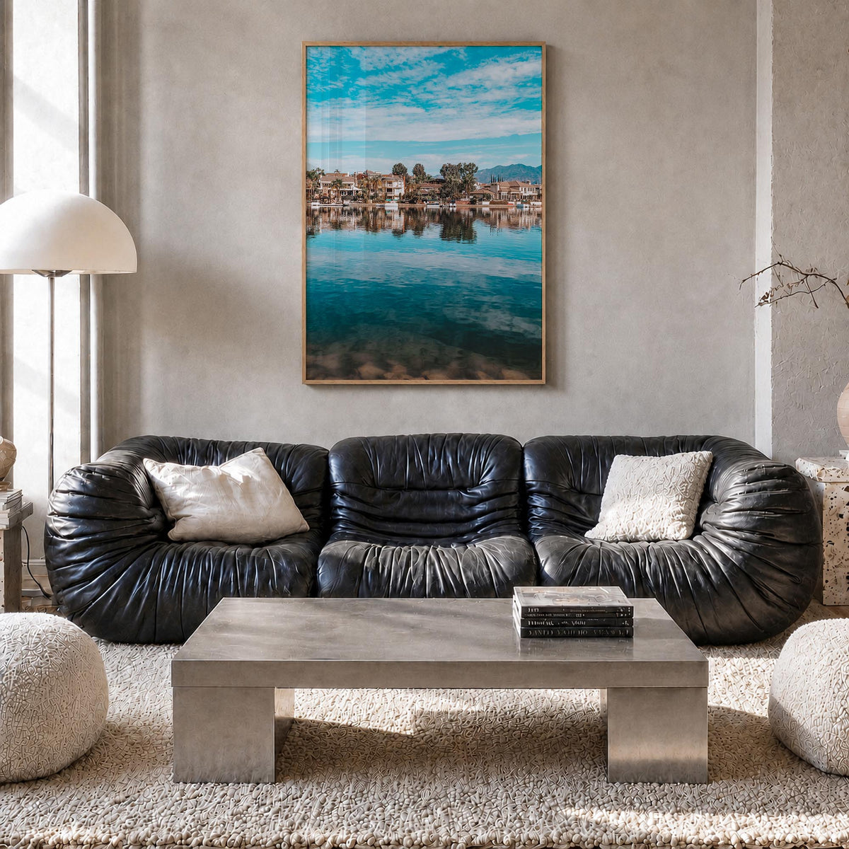 Mission Viejo colorful photo poster of California, USA – vertical wall art in natural wood frame, hanging on wall