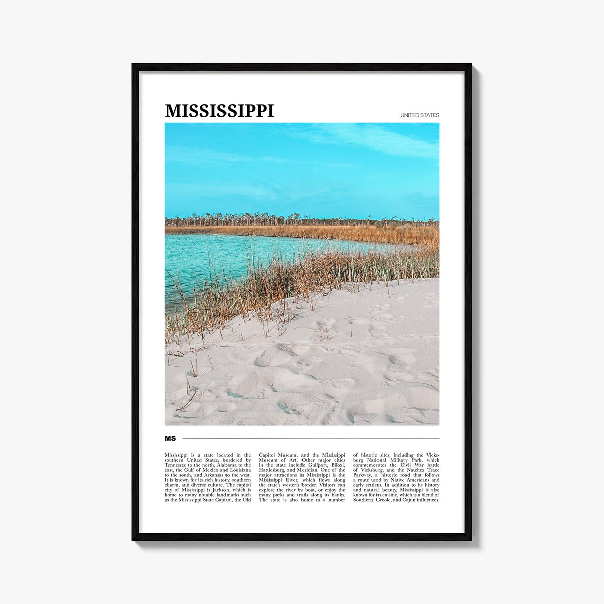 Mississippi no. 1 colorful travel poster of United States – vertical wall art, unframed print shown in interior mockup