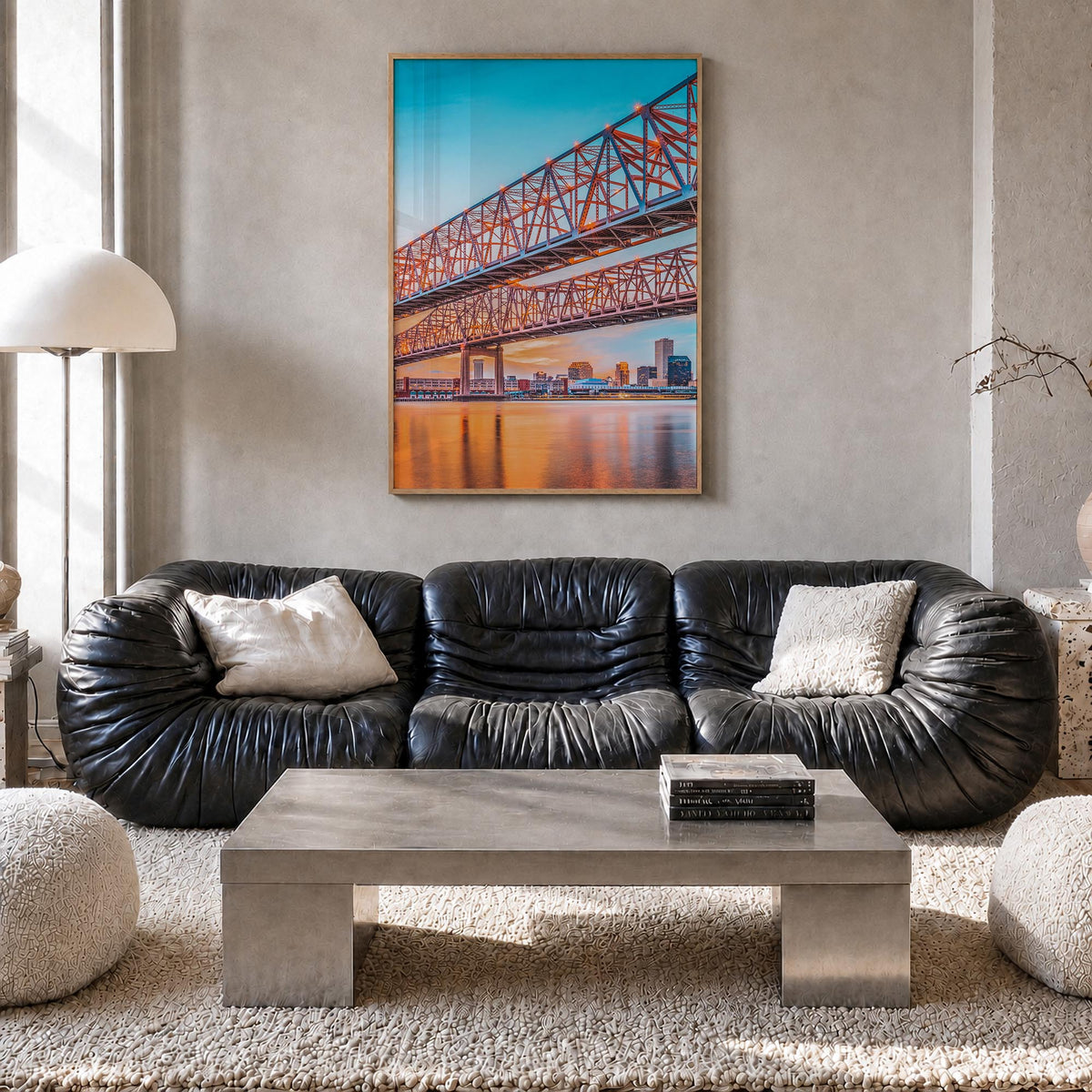Mississippi River colorful photo poster of United States – vertical wall art in natural wood frame, hanging on wall