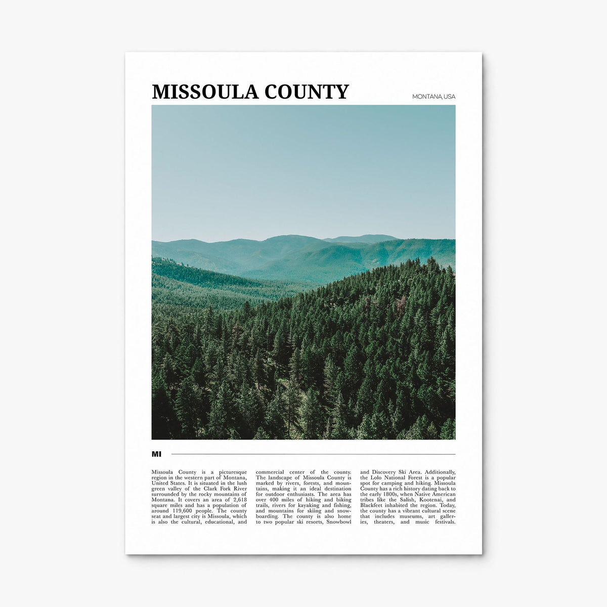 Missoula County Travel Poster, print only (unframed)
