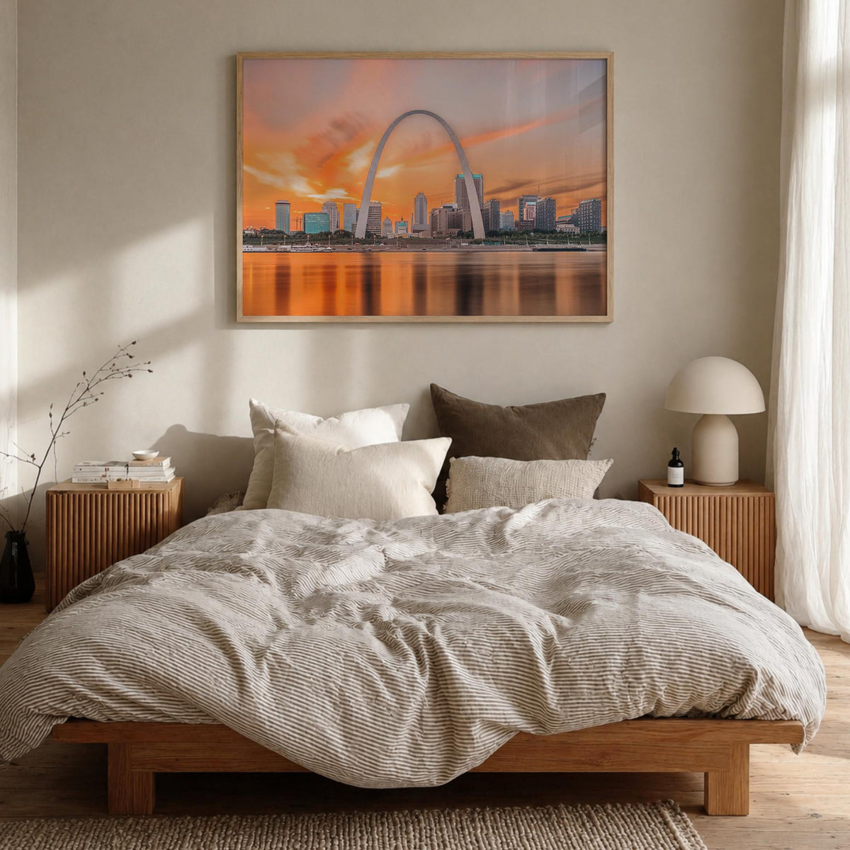 Missouri colorful photo poster of United States – horizontal wall art in natural wood frame, hanging on wall