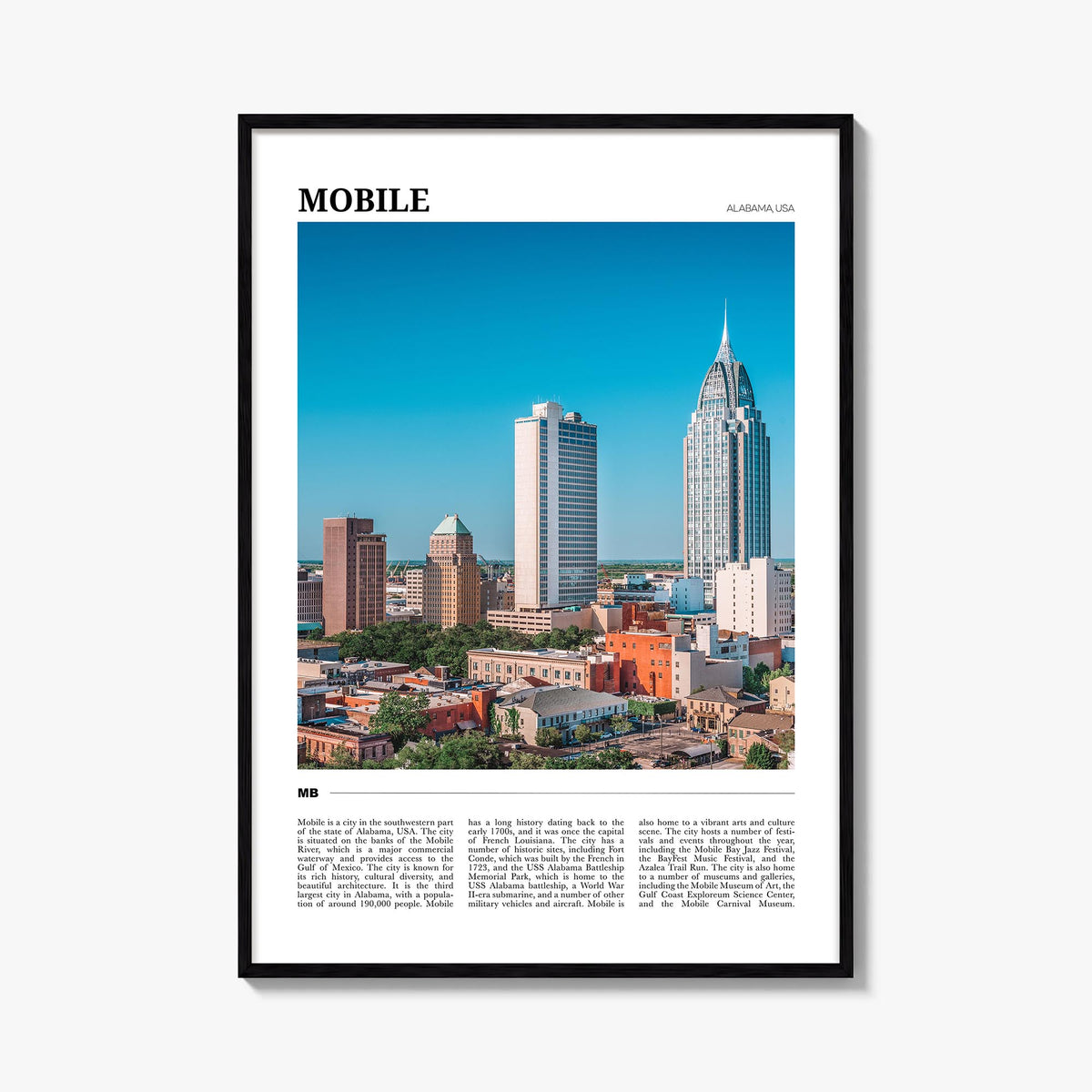 Mobile colorful travel poster of Alabama, USA – vertical wall art, unframed print shown in interior mockup