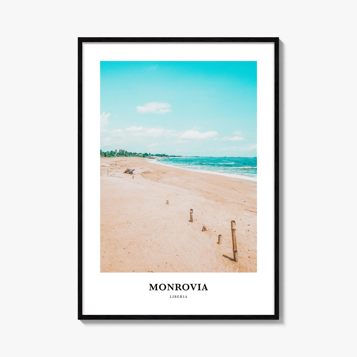 Monrovia no. 1 colorful classic poster of Liberia – vertical wall art, unframed print shown in interior mockup