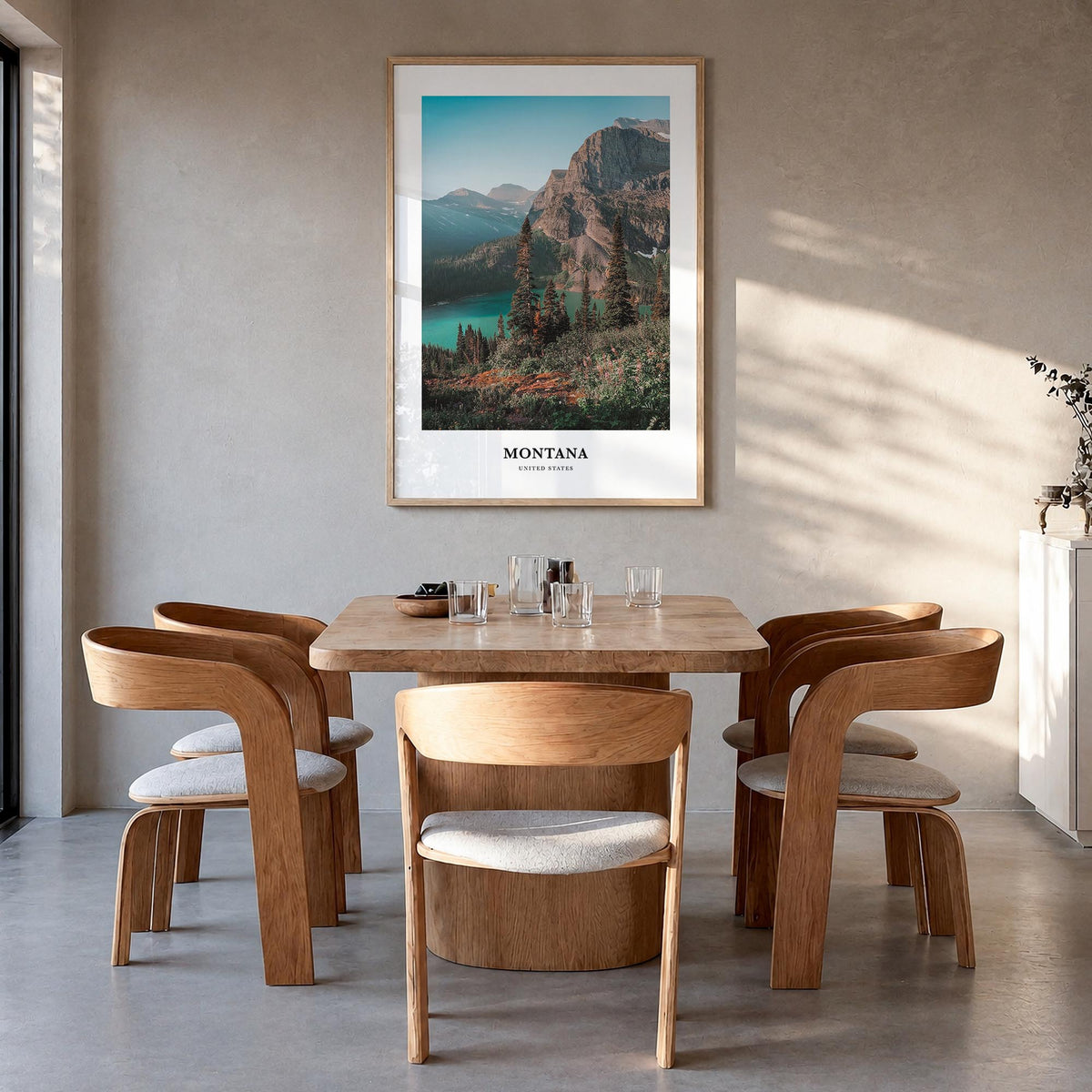 Montana no. 1 colorful classic poster of United States – vertical wall art in natural wood frame, hanging on wall