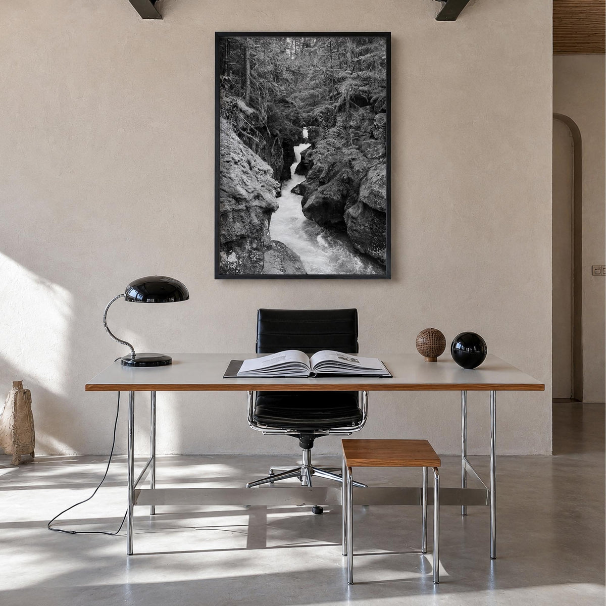 Montana no. 2 black & white photo poster of United States – vertical wall art in black wood frame, hanging on wall