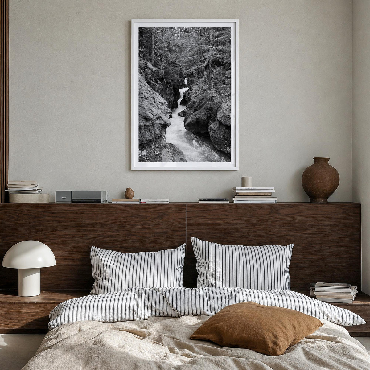 Montana no. 2 black & white photo poster of United States – vertical wall art in white wood frame with white border, hanging