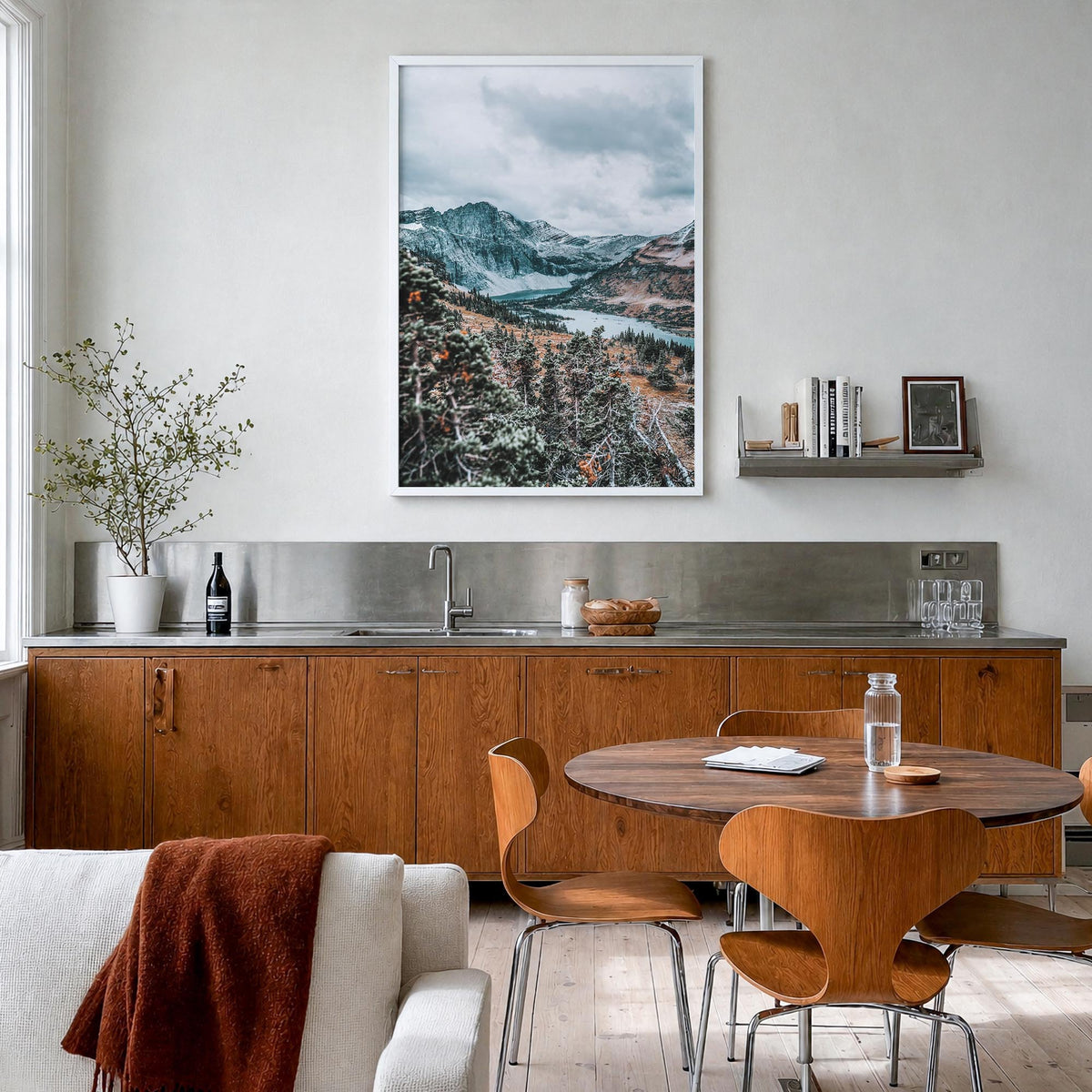 Montana no. 2 colorful photo poster of United States – vertical wall art in white wood frame, hanging on wall