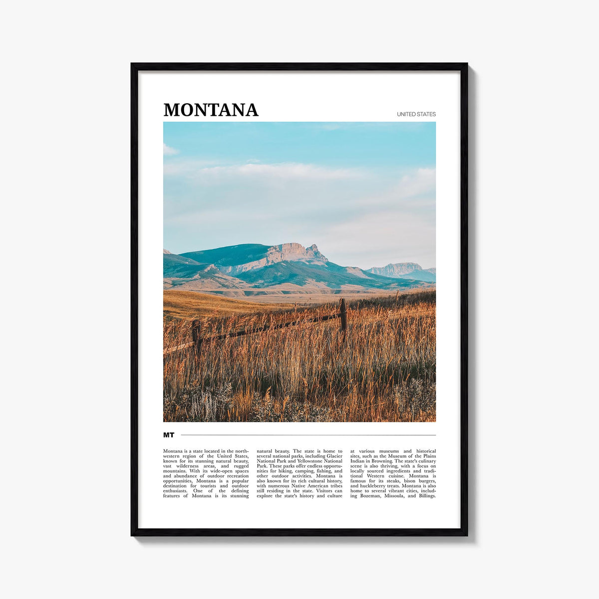 Montana no. 2 colorful travel poster of United States – vertical wall art, unframed print shown in interior mockup