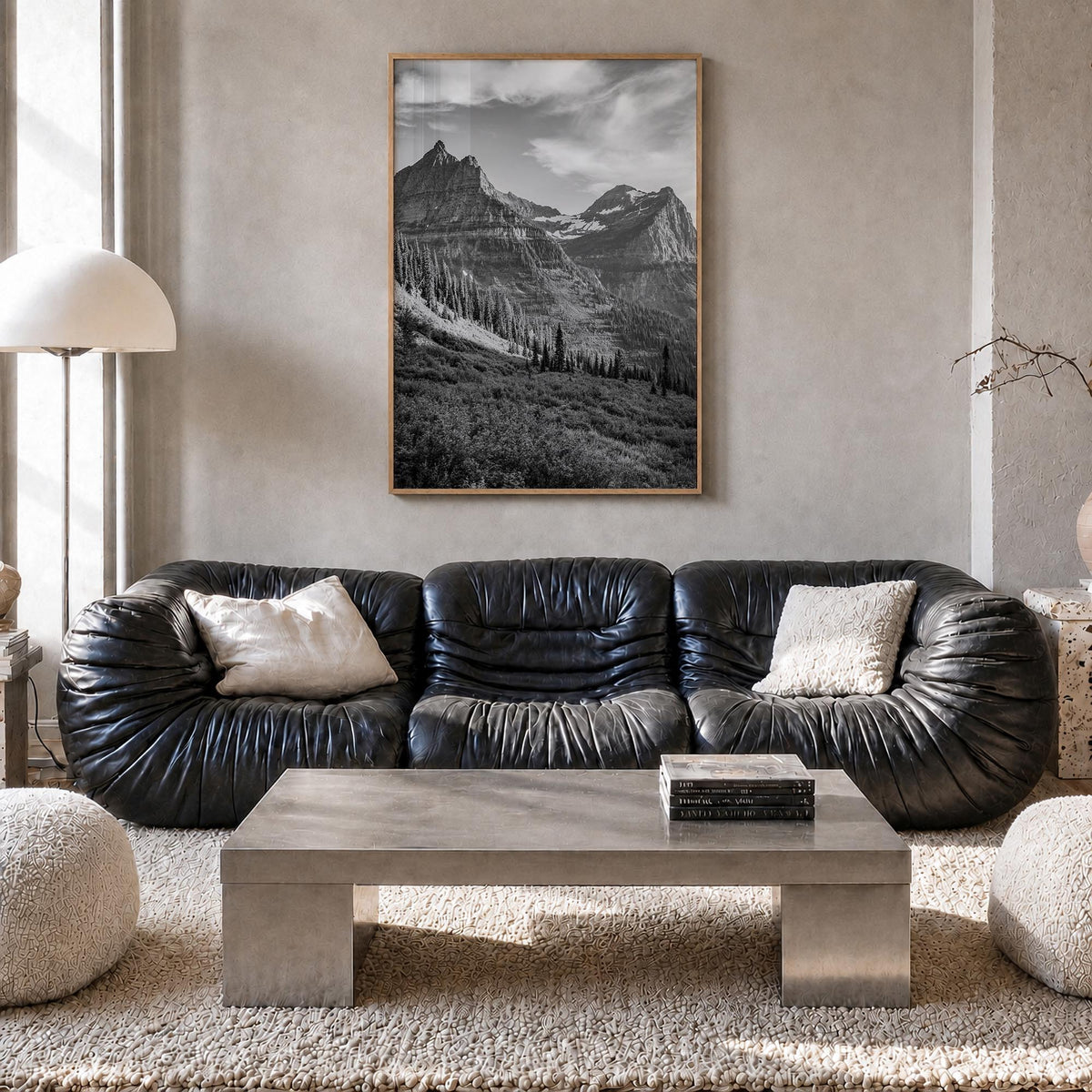 Montana no. 3 black & white photo poster of United States – vertical wall art in natural wood frame, hanging on wall