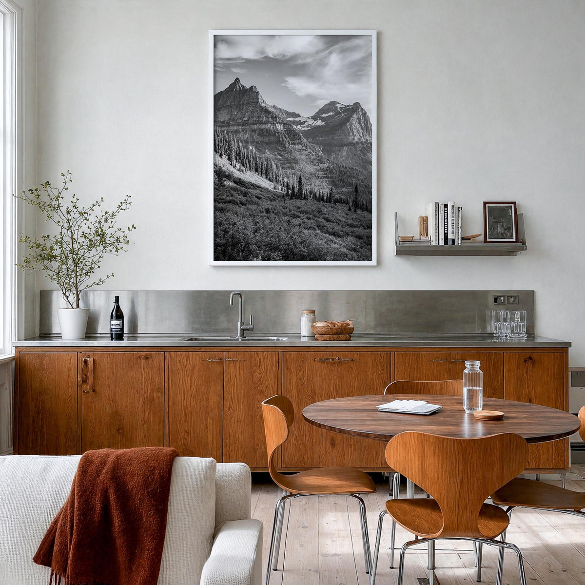 Montana no. 3 black & white photo poster of United States – vertical wall art in white wood frame, hanging on wall