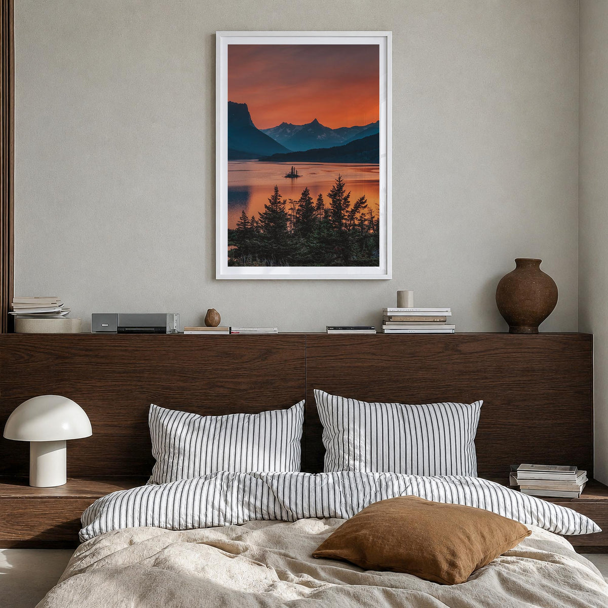 Montana no. 3 colorful photo poster of United States – vertical wall art in white wood frame with white border, hanging on wa