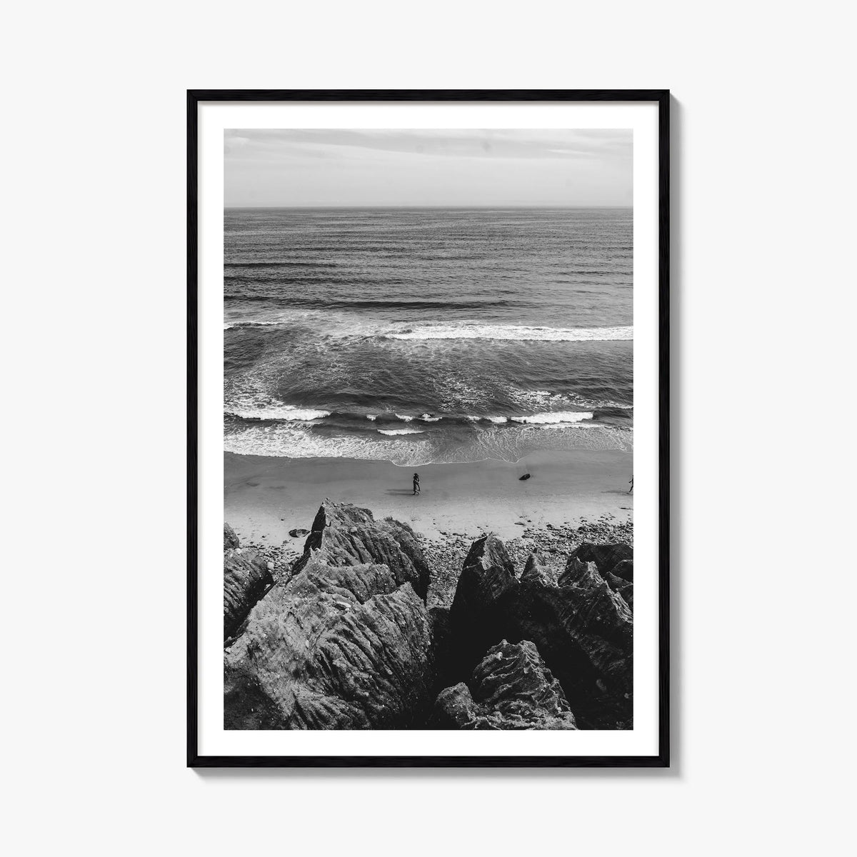 Montauk no. 1 black & white photo poster of New York, USA – vertical wall art, unframed print shown in interior mockup
