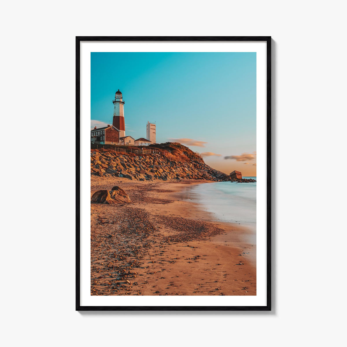 Montauk no. 1 colorful photo poster of New York, USA – vertical wall art, unframed print shown in interior mockup